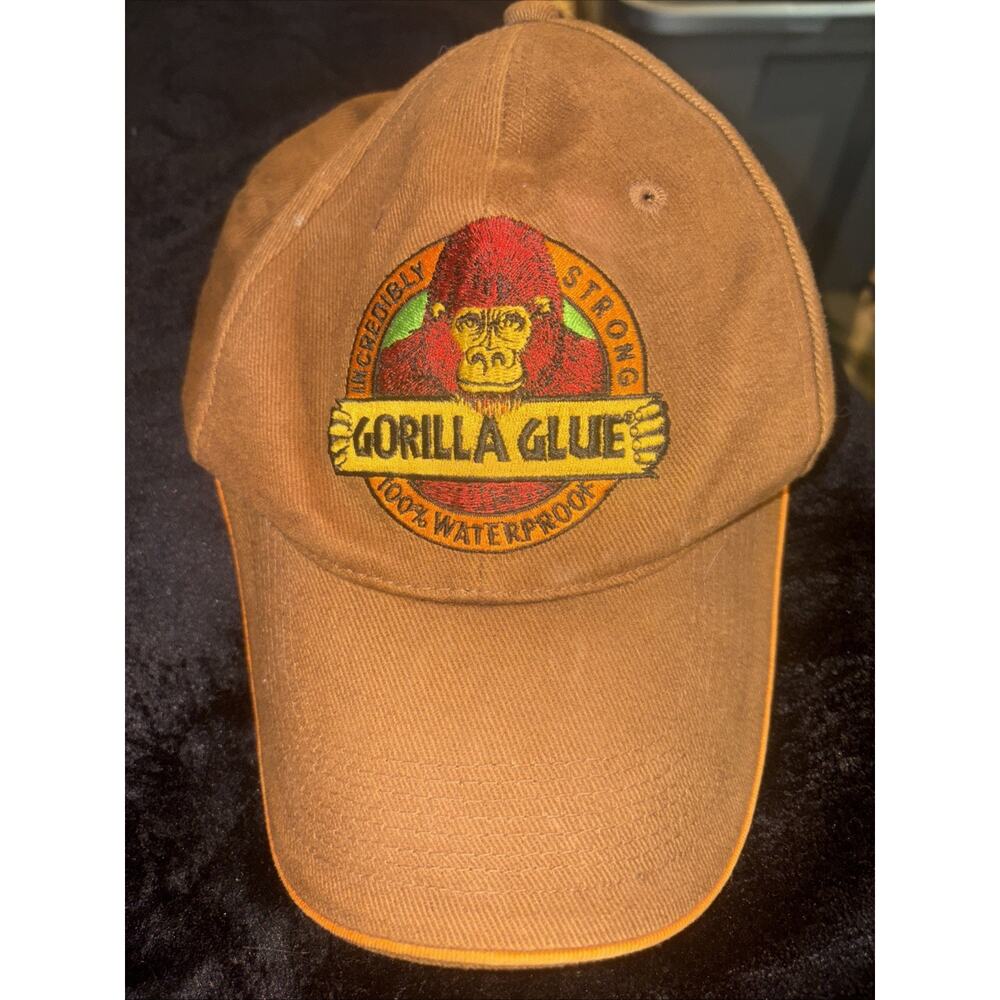 VTG Brown Canvas Gorilla Glue Hat Cap Baseball One Size Incredibly Strong (1d)
